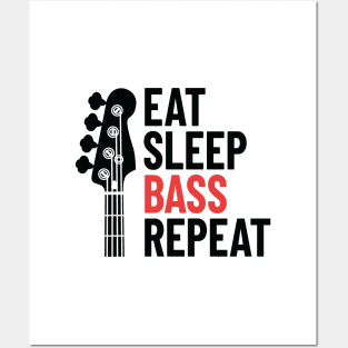 Eat Sleep Bass Repeat Bass Guitar Headstock Light Theme Posters and Art